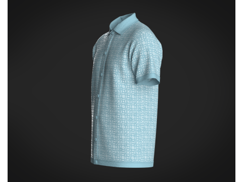 Mens Printed-7 Buttons Polo Shirt Model 3D
