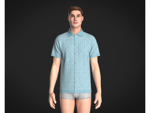 Mens Printed-7 Buttons Polo Shirt Model 3D