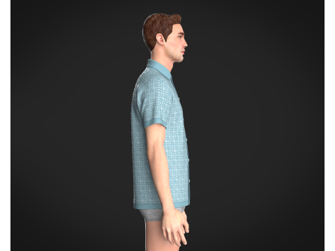 Mens Printed-7 Buttons Polo Shirt Model 3D