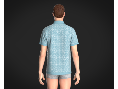 Mens Printed-7 Buttons Polo Shirt Model 3D