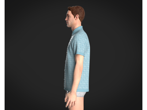 Mens Printed-7 Buttons Polo Shirt Model 3D