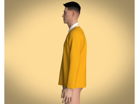 Men Orange Polo Modèle 3D