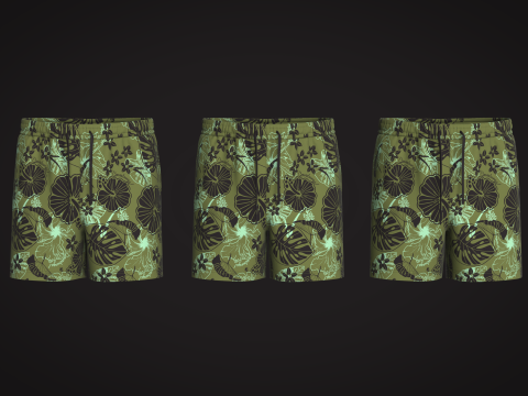 Men Short Pant - Tropical Print 3D मॉडल