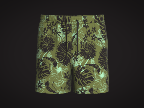 Men Short Pant - Tropical Print 3D Модель