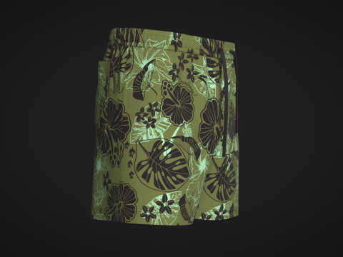 Men Short Pant - Tropical Print 3D Модель