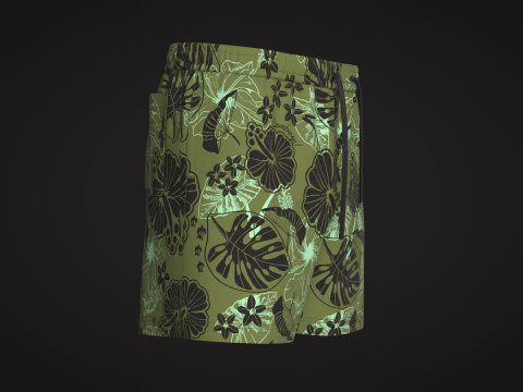 Men Short Pant - Tropical Print 3D Model