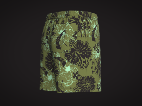 Men Short Pant - Tropical Print 3D Модель
