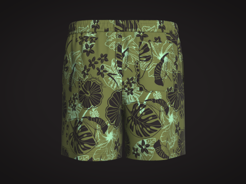 Men Short Pant - Tropical Print 3D Модель