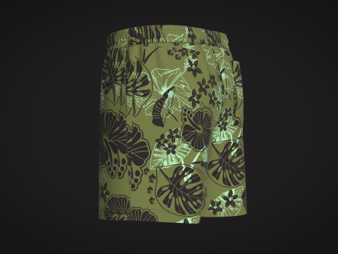 Men Short Pant - Tropical Print 3D Модель