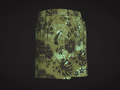 Men Short Pant - Tropical Print 3D Model