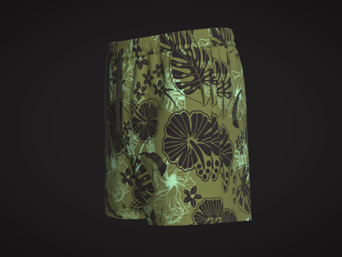 Men Short Pant - Tropical Print 3D Модель