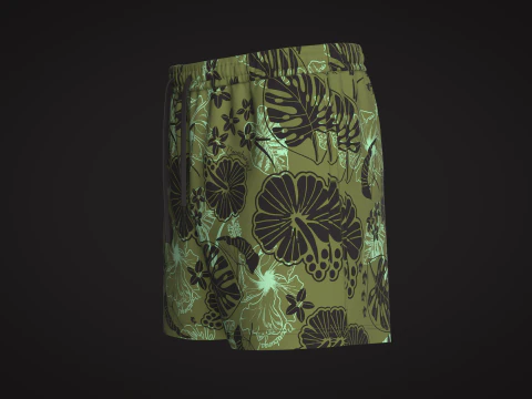 Men Short Pant - Tropical Print 3D Model