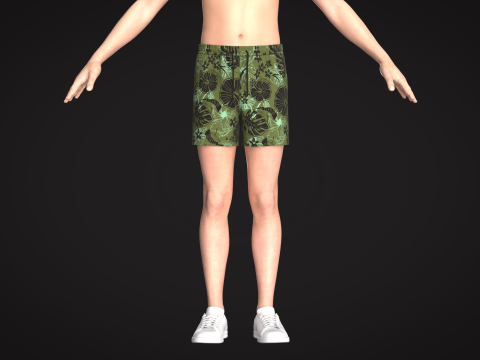 Men Short Pant - Tropical Print 3D Модель