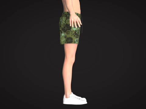 Men Short Pant - Tropical Print 3D Model