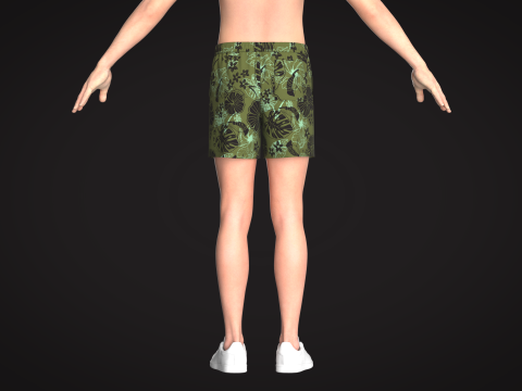 Men Short Pant - Tropical Print 3D Модель