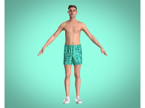 Men Shorts Pant - Summer Print 3D Model