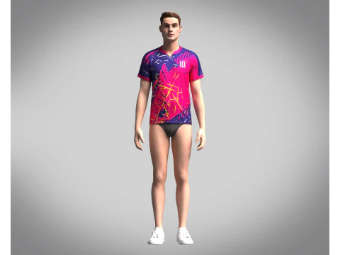Men Soccer Red Magenta Jersey Player-10 3D Model
