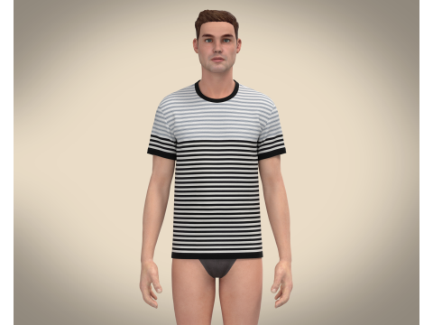 Men Stripe T-Shirt 3Dモデル