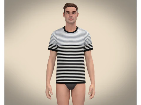 Men Stripe T-Shirt 3D Model