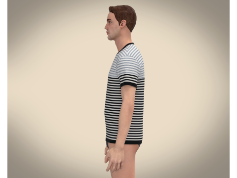 Men Stripe T-Shirt 3Dモデル