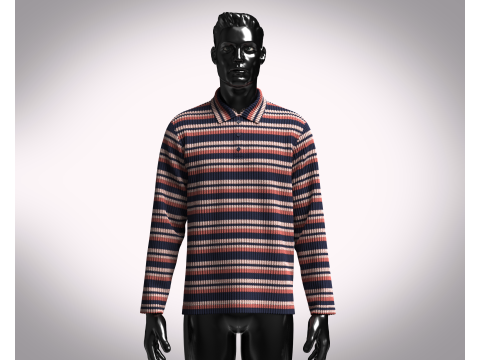 Men Long Sleeve Knitted Polo Modelo 3D