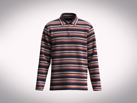 Men Long Sleeve Knitted Polo Modelo 3D