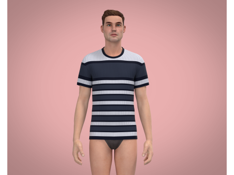 Men White Stripe T-Shirt 3D Модель