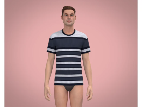 Men White Stripe T-Shirt 3D Model