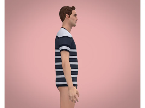 Men White Stripe T-Shirt 3D Model
