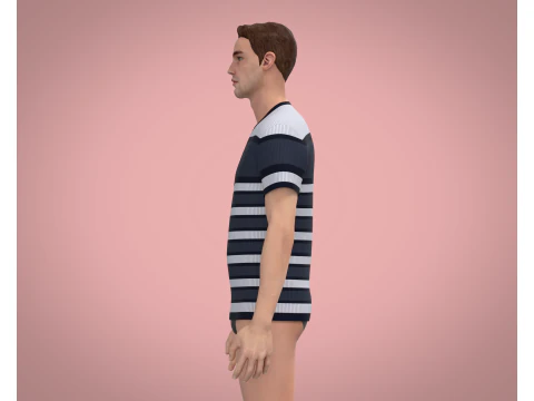 Men White Stripe T-Shirt 3D Model