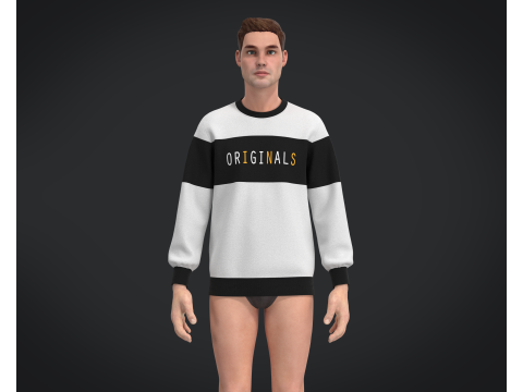 Men Black And White Sweatshirt V2 3D Model