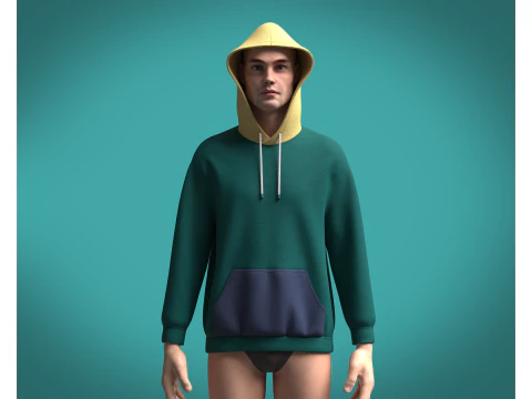 Men Hoodie Cyan 3D Model