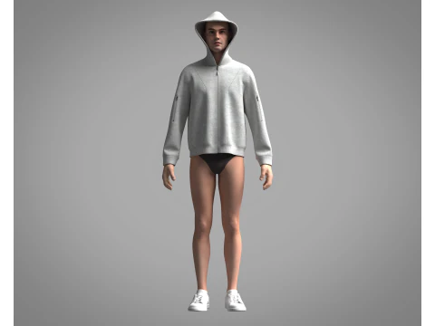 Men Hoodie - Grey Melange 3D Model