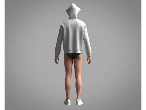Men Hoodie - Grey Melange 3D मॉडल