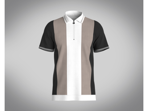 MEN HALF-ZIP STRIPED POLO T-SHIRT Modelo 3D