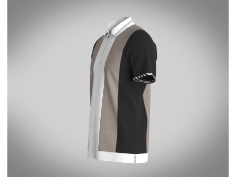 MEN HALF-ZIP STRIPED POLO T-SHIRT 3D Model