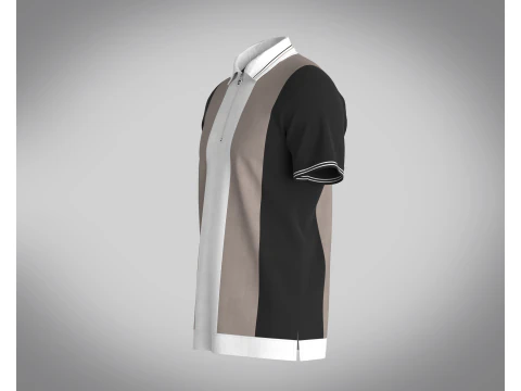 MEN HALF-ZIP STRIPED POLO T-SHIRT 3D Model