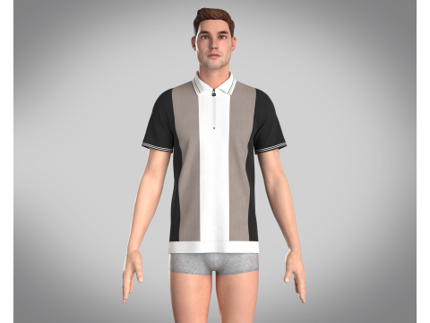 MEN HALF-ZIP STRIPED POLO T-SHIRT 3D Model
