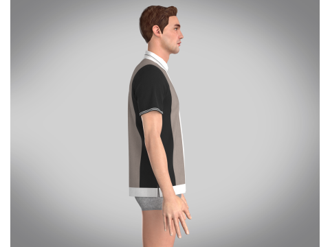 MEN HALF-ZIP STRIPED POLO T-SHIRT 3D Model