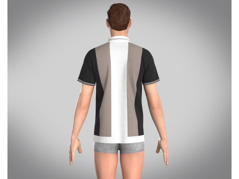 MEN HALF-ZIP STRIPED POLO T-SHIRT 3D Model