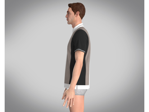 MEN HALF-ZIP STRIPED POLO T-SHIRT 3D Model