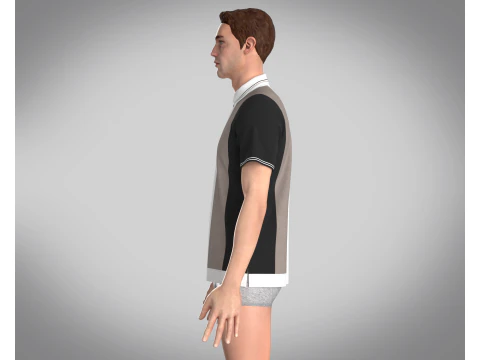 MEN HALF-ZIP STRIPED POLO T-SHIRT 3D Model