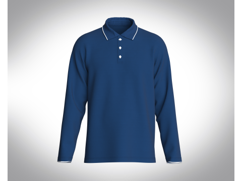 Men Long Sleeve Pique Polo in Navy 3D Model