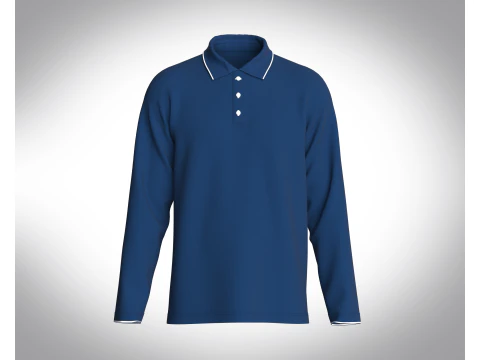 男士海军蓝长袖珠地网眼 Polo 衫 3D 模型
