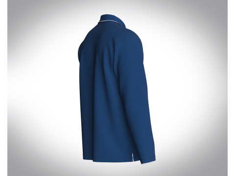 Men Long Sleeve Pique Polo in Navy Modelo 3D