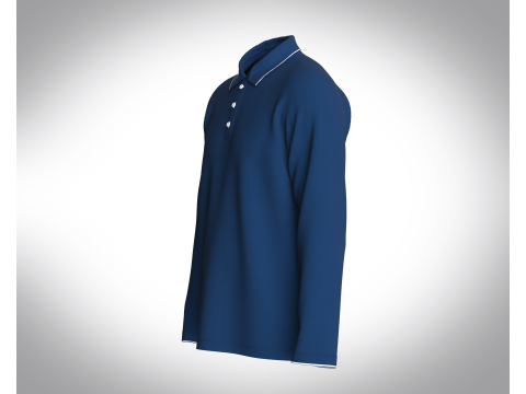 Men Long Sleeve Pique Polo in Navy Modelo 3D