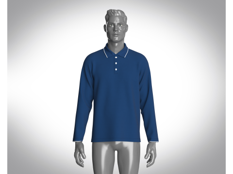 Men Long Sleeve Pique Polo in Navy Modelo 3D