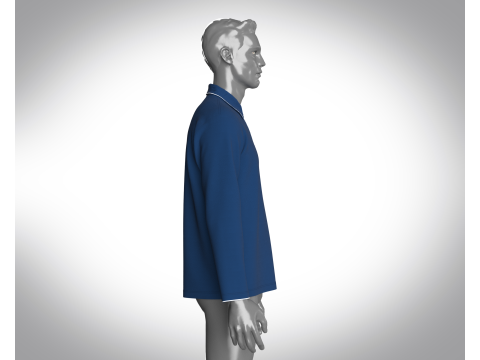 Men Long Sleeve Pique Polo in Navy Modelo 3D