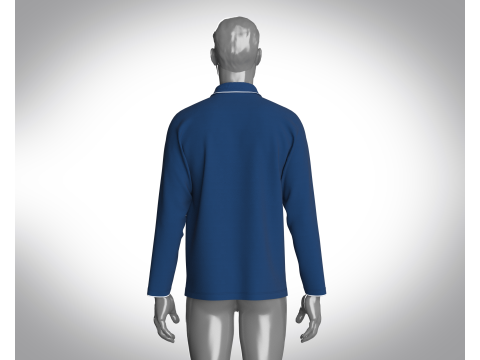 Men Long Sleeve Pique Polo in Navy Modelo 3D