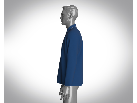 Men Long Sleeve Pique Polo in Navy Modelo 3D
